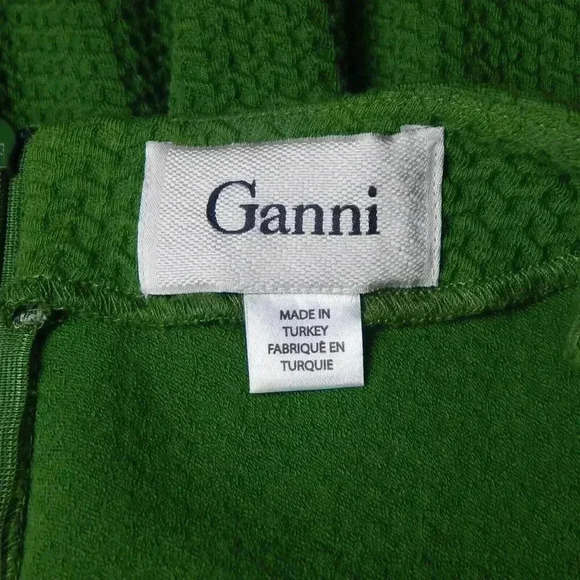 Ganni Green Textured Mini Dress Size XS Stretch Knit Pleated Coquette Party - Picture 4 of 7